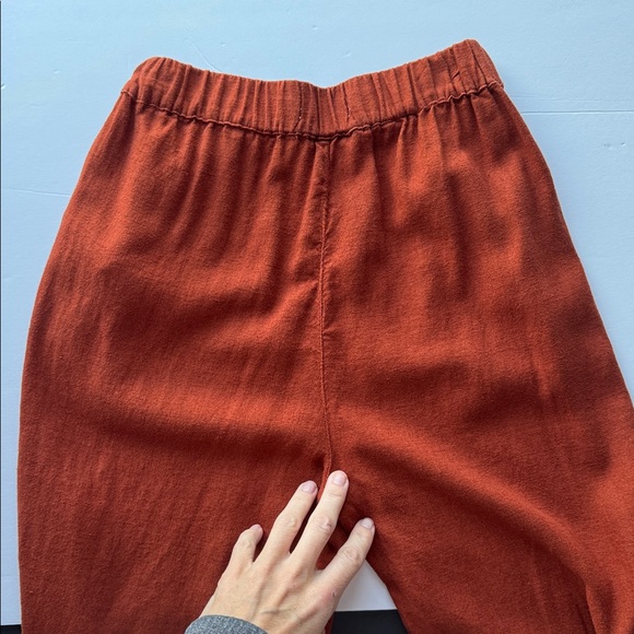 Abercrombie & Fitch Wide Leg Linen-Blend Dark Red Elastic Waist Pants Size XXS - Picture 9 of 16